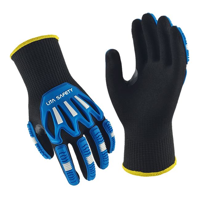 LTNS136RP - Guantes anti vibración - Nivel de corte ANSI A6 - 13G HPPE/acero/revestimiento de basalto - Palma de espuma arenosa Nitrilo - Protección de impacto de TPR - EN388: 4x42FP