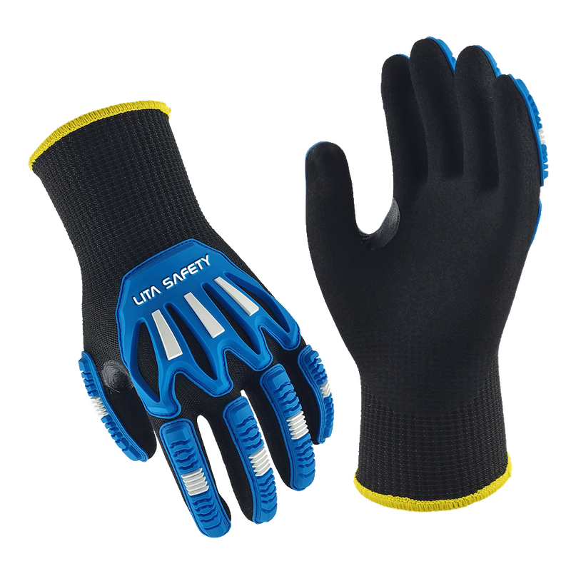LTNS136RP - Guantes anti vibración - Nivel de corte ANSI A6 - 13G HPPE/acero/revestimiento de basalto - Palma de espuma arenosa Nitrilo - Protección de impacto de TPR - EN388: 4x42FP