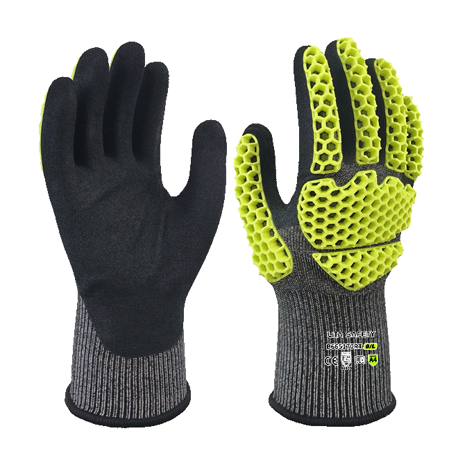 LTNS184P - Guantes anti -impacto resistentes a los cortes - 18G A4 Liner - recubrimiento de palma de nitrilo arenoso - Protección completa de TPR TPR - EN388: 4x42dp