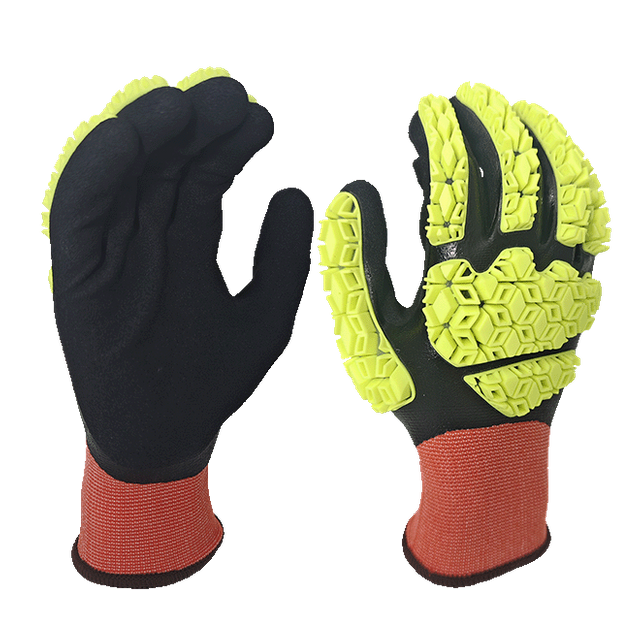 LTNSS151T - Guantes de impacto resistentes al aceite - Doble recubrimiento con el primer nitrilo completamente liso y el nitrilo arenoso de la palma terminada - TPR Protección de la parte posterior de la mano - Liner de spandex de nylon de calibre 15 - EN388: 4131XP RA