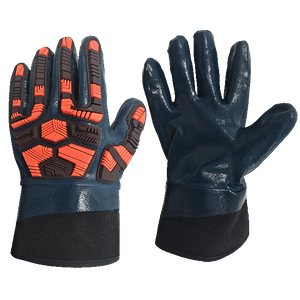 LTFN424P - Guantes de nitrilo resistente al aceite - Protección de impacto de TPR - Postil en azul azul completo - EN388: 4121