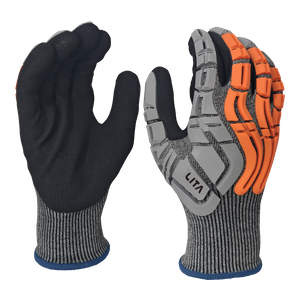 LTNS154P - Guantes de impacto de servicio pesado - Protección de corte ANSI A4 - 15 g de revestimiento - Palma de nitrilo arenoso - Protección de la espalda TPR - EN388: 4x42dp