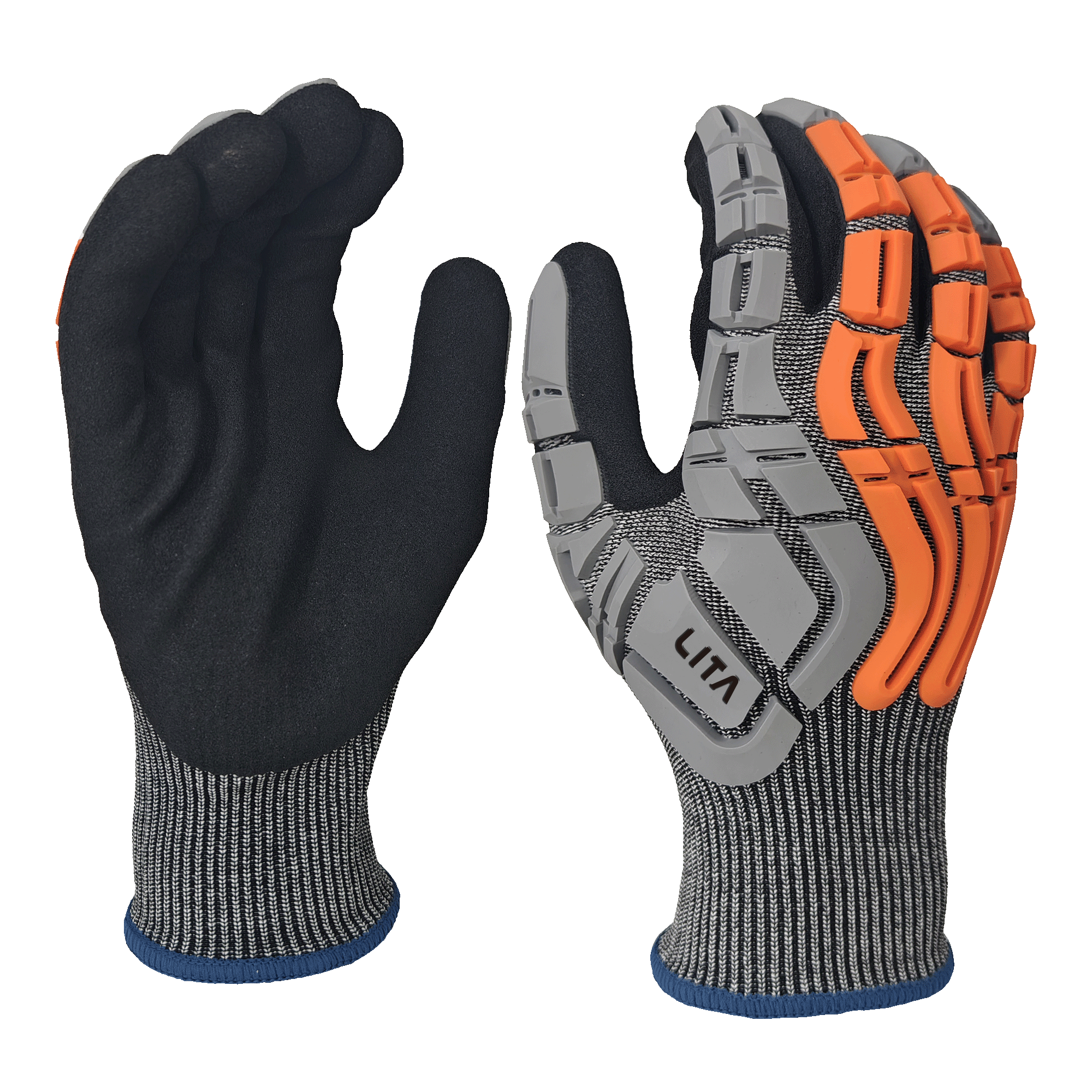 LTNS154P - Guantes de impacto de servicio pesado - Protección de corte ANSI A4 - 15 g de revestimiento - Palma de nitrilo arenoso - Protección de la espalda TPR - EN388: 4x42dp