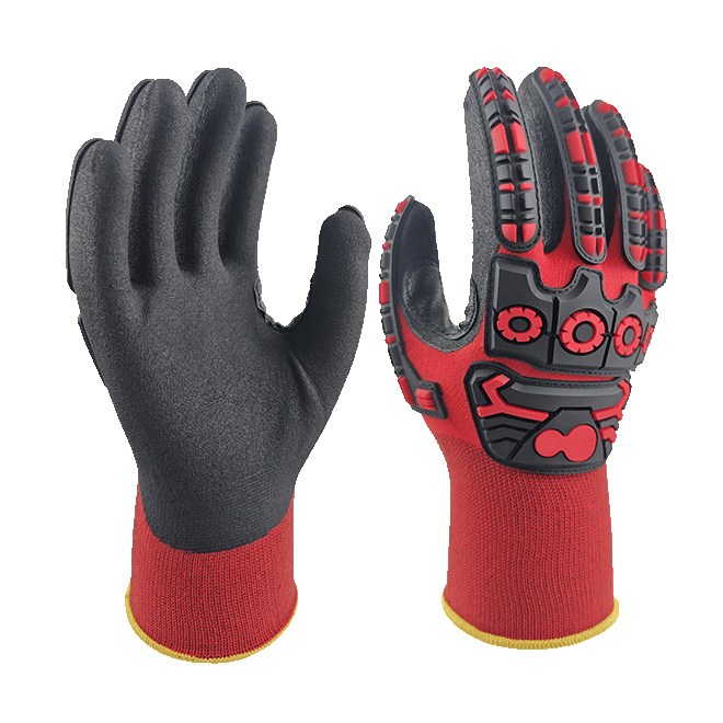 LTNM151RT - Guantes de choque anti -choque - Micro Foam Palm Coated - TPR Protección de retorno de la mano - Liner de spandex de nylon de calibre 15 - EN388: 4131XP Clasificado para resistencia a impacto y abrasión superior y resistencia a la abrasión