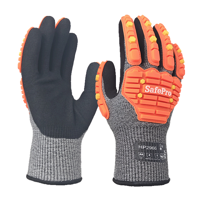 Guantes de impacto de nivel 5 de corte - Liner HPPE Terry - Palma de nitrilo de espuma arenosa - TPR Back - EN388: 4x43EP, A5