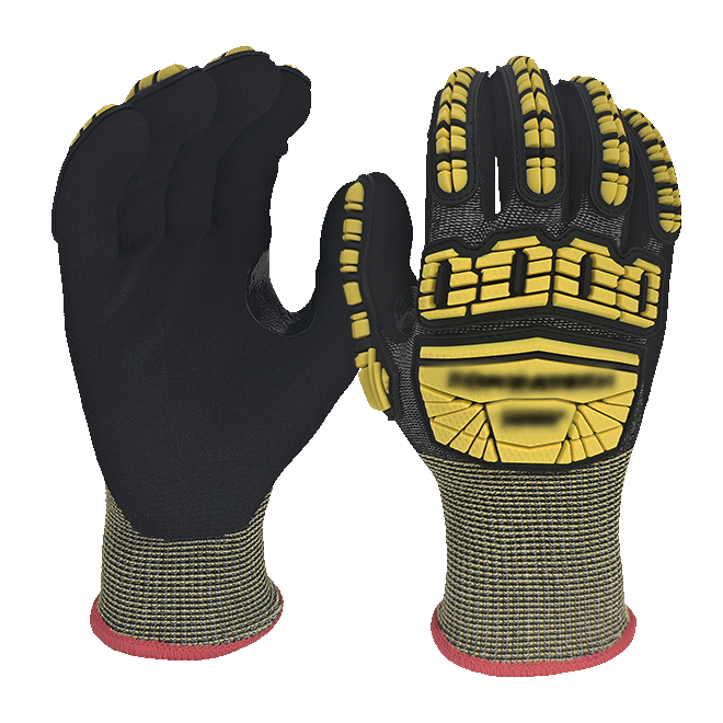 LTNS136RP - Guantes de impacto y resistentes a los cortes - Protección de corte A6 ANSI A6 - TPR Delventud de la mano - Palma de nitrilo arenoso - Reparte de pulgar reforzado - EN388: 4x43FP
