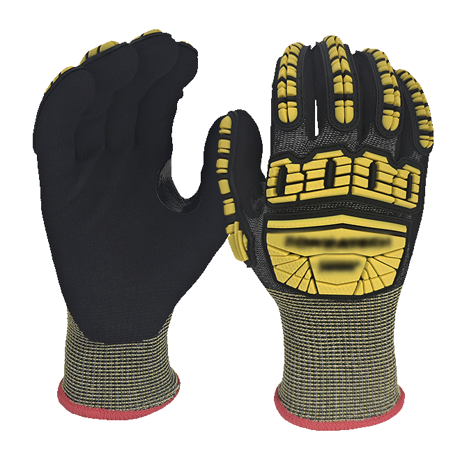 LTNS136RP - Guantes de impacto y resistentes a los cortes - Protección de corte A6 ANSI A6 - TPR Delventud de la mano - Palma de nitrilo arenoso - Reparte de pulgar reforzado - EN388: 4x43FP