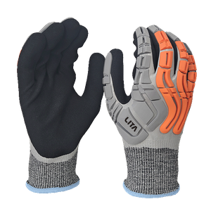 LTNSF154P - Guante de impacto resistente al aceite - Nivel de corte A4 A4 - Nitrilo completamente suave + recubrimiento de nitrilo arenoso - TPR Back - EN388: 4x42dp