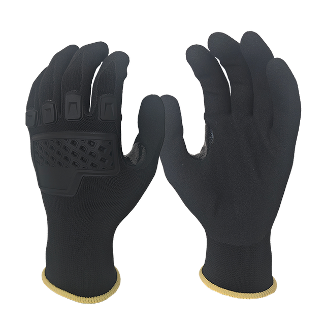 LTNS151RT - Guantes de anti -impacto - Micro arenoso nitrilo con recubrimiento de palma - TPR de protección de la mano - revelador de spandex de nylon de calibre 15 - EN388: 4131XP Clasificado