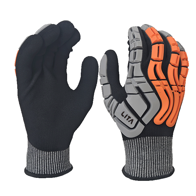 LTNSF154P - Guantes de trabajo a prueba de aplastamiento - Nivel de corte ANSI A4 - recubrimiento de nitrilo arenoso completo - TPR Protección contra la espalda - EN388: 4x42dp