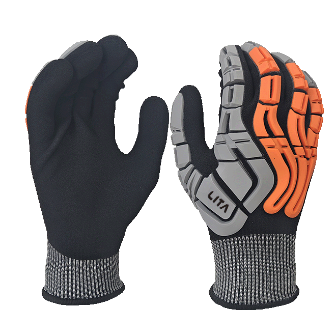 LTNSF154P - Guantes de trabajo a prueba de aplastamiento - Nivel de corte ANSI A4 - recubrimiento de nitrilo arenoso completo - TPR Protección contra la espalda - EN388: 4x42dp
