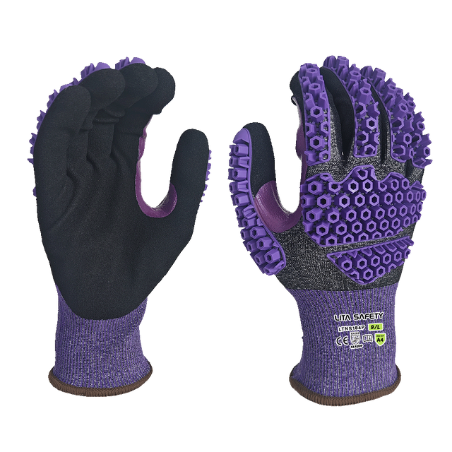 LTNS184P-2 – Guantes antiimpacto resistentes a cortes – Forro 18G A4 – Recubrimiento de palma de nitrilo arenoso – Protección completa de espalda TPR – EN388: 4X42DP